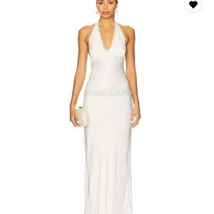 Celine Hand Beaded Dress in Salt & Swimming Blue